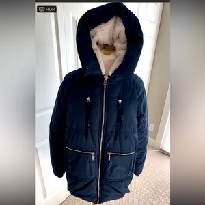 Cute & cozy Dex winter parka. Multi zip pockets, sweet orange fleece lining. XS